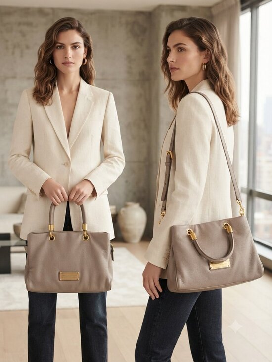 Marc By Marc Jacobs Handbags - Marc By Marc Jacobs Taupe Beige Pebbled Leather Crossbody Satchel Bag